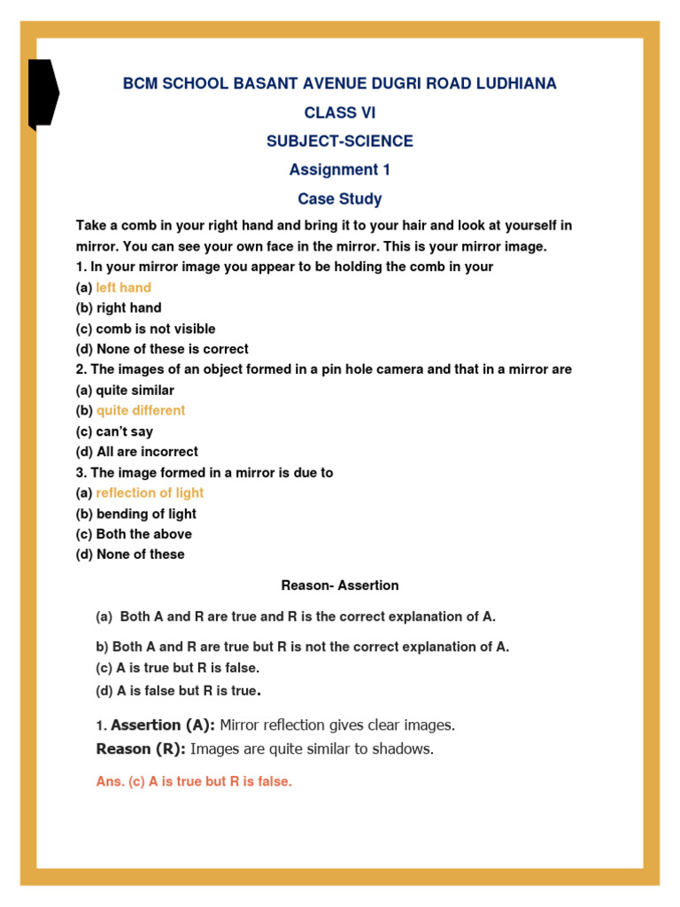 Answer Key Science Assignment PDF