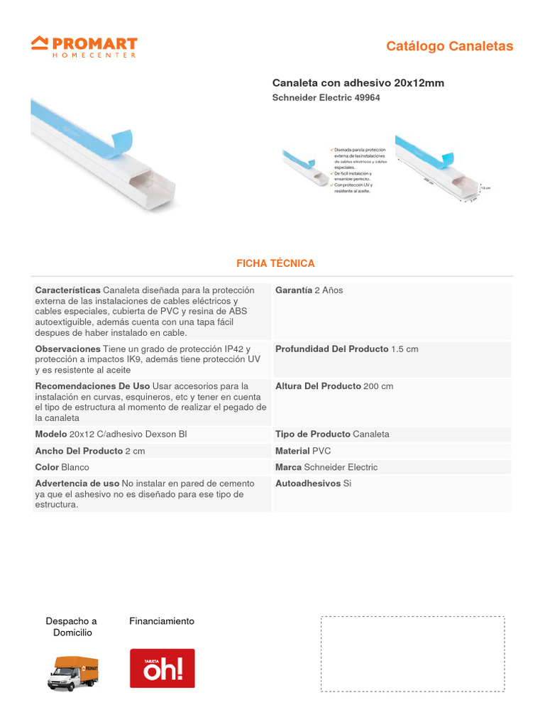 Canaleta con adhesivo 20x12mm - Promart