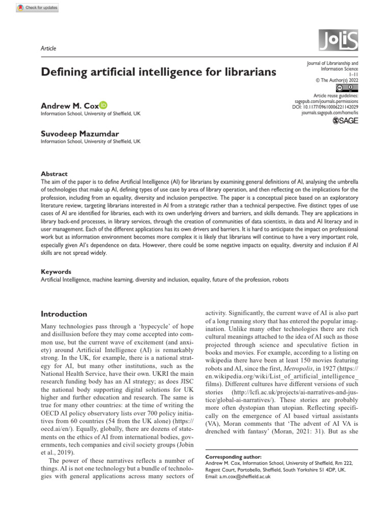 Defining AI for Librarians' Future | PDF | Artificial Intelligence ...