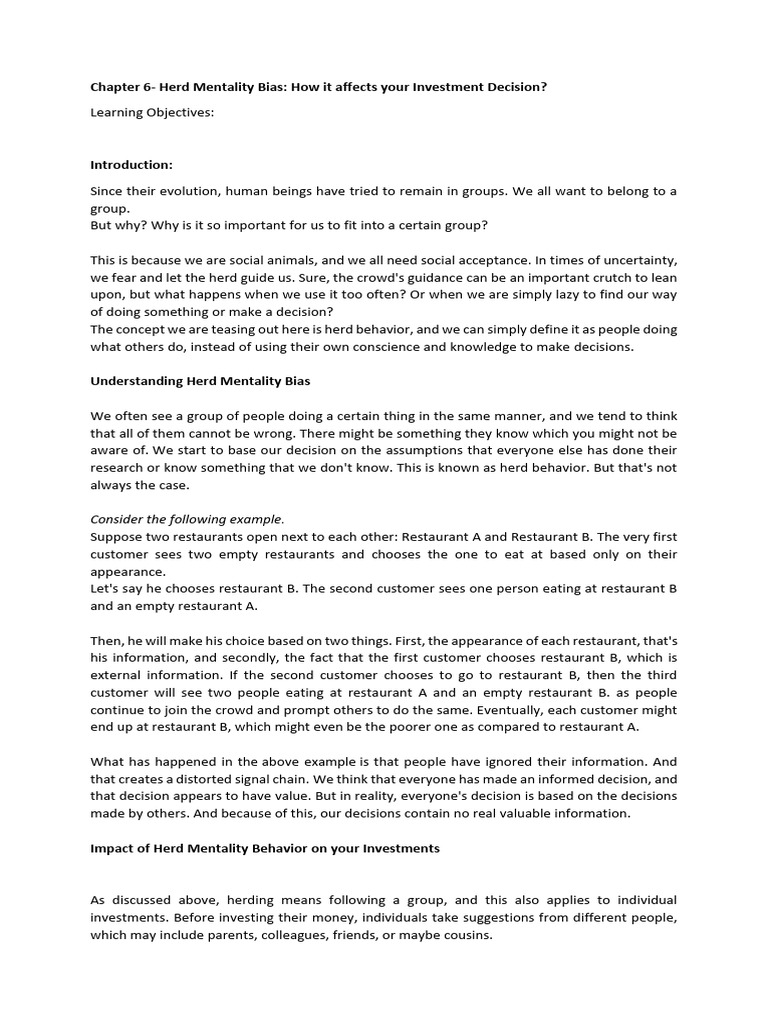 Chapter 6 Herd Mentality Bias PDF Decision Making Reason