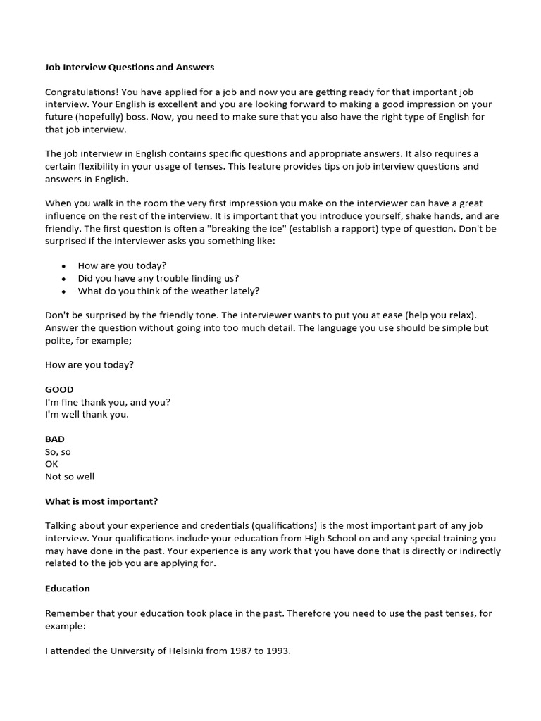 Job Interview Questions Pdf Job Interview Question