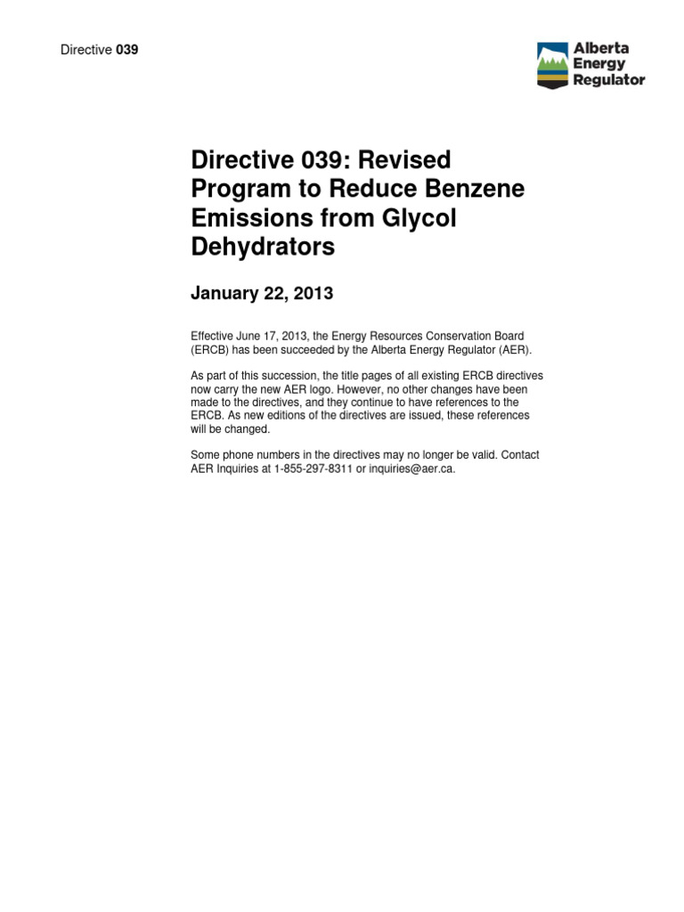 Benzene Emissions Reduction Directive 039 | PDF | Technology & Engineering