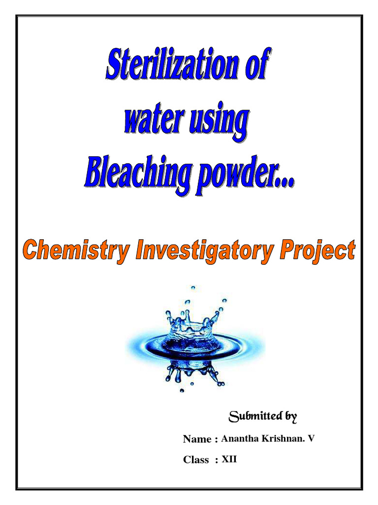 Sterilization of Water Using Bleaching Powder PDF Water
