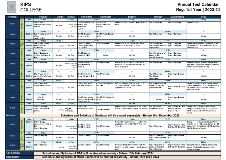 Annual Test Calendar 2023-24 | PDF | Theoretical Physics | Mechanics