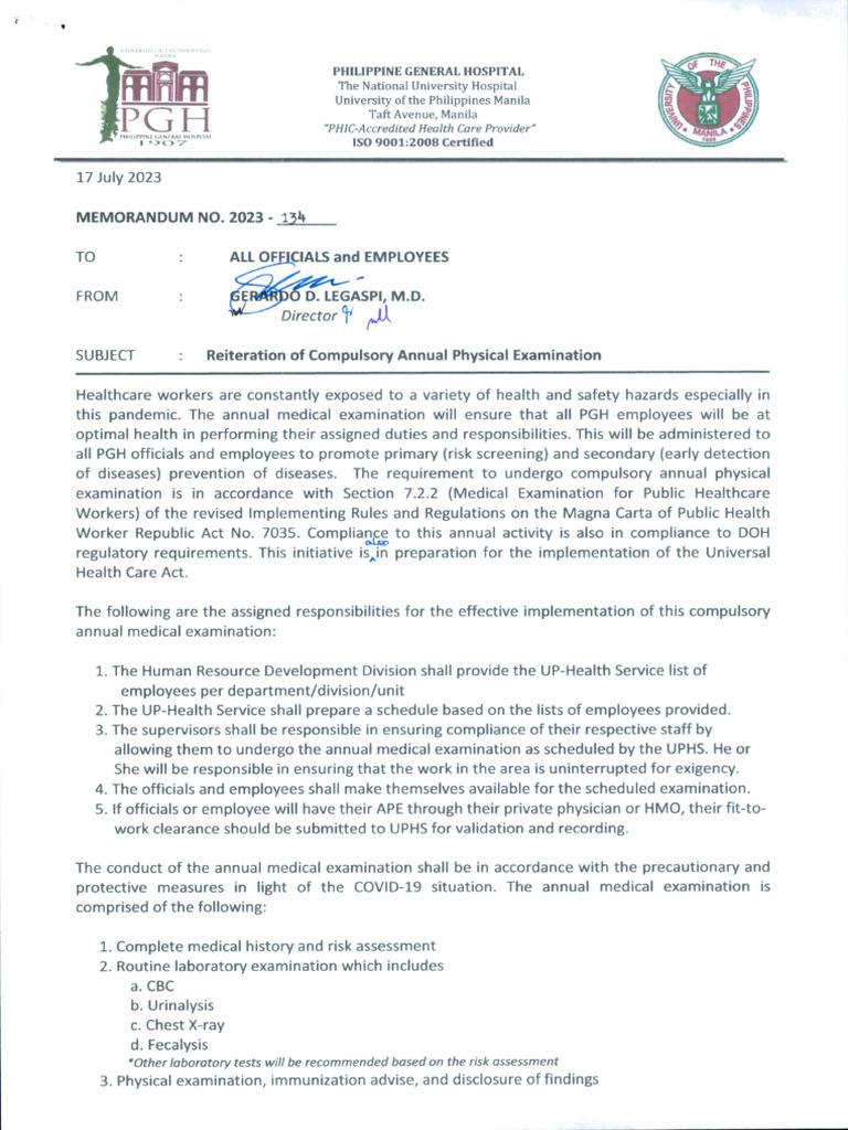 2023-134 Reiteration of Compulsary Annual Physical Examination ...