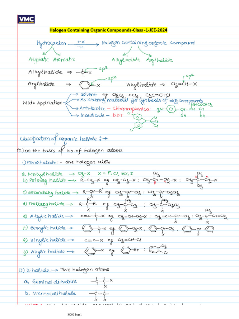 Organic Halides Class - 1 (Notes) | PDF | Science & Mathematics