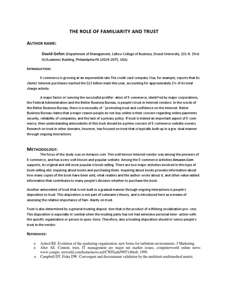 The Role Of Familiarity And Trust Pdf E Commerce Amazon Com