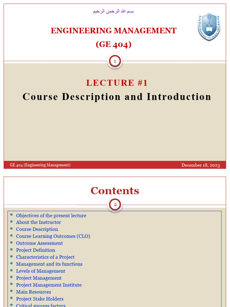 Engineering Management Course Overview | PDF | Project Management ...