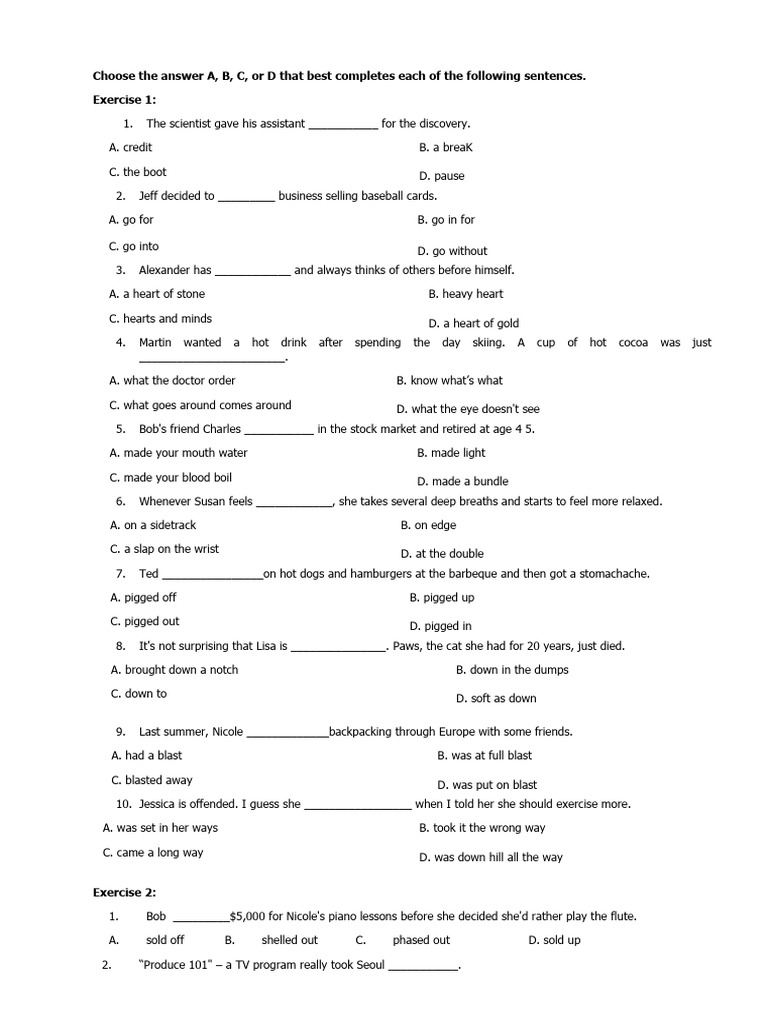 Sentence Completion Exercises for ESL | PDF