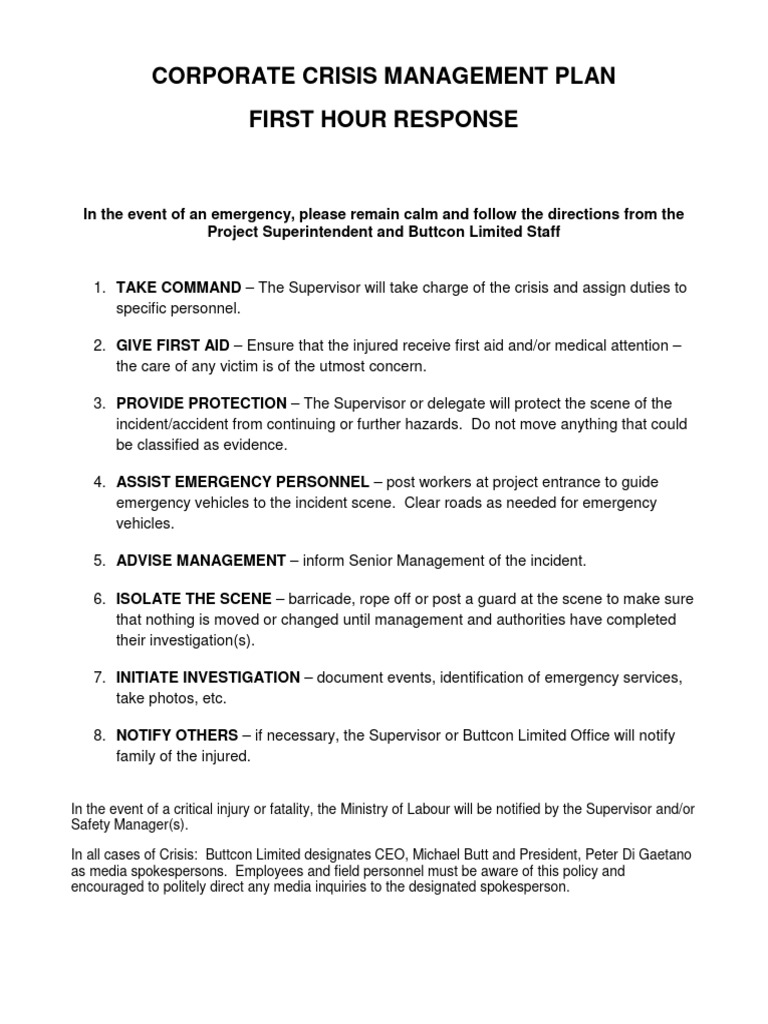 First Hour Corporate Crisis Guide | PDF