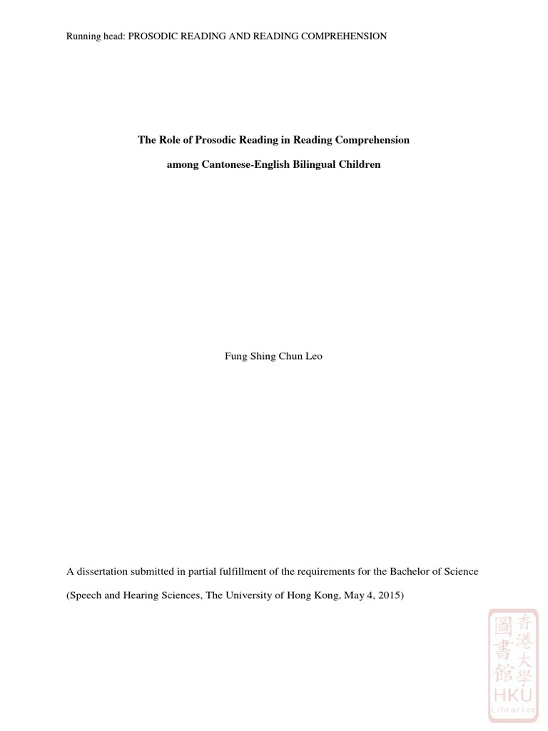 The Role of Prosodic Reading in Reading Comprehension Among Cantonese ...
