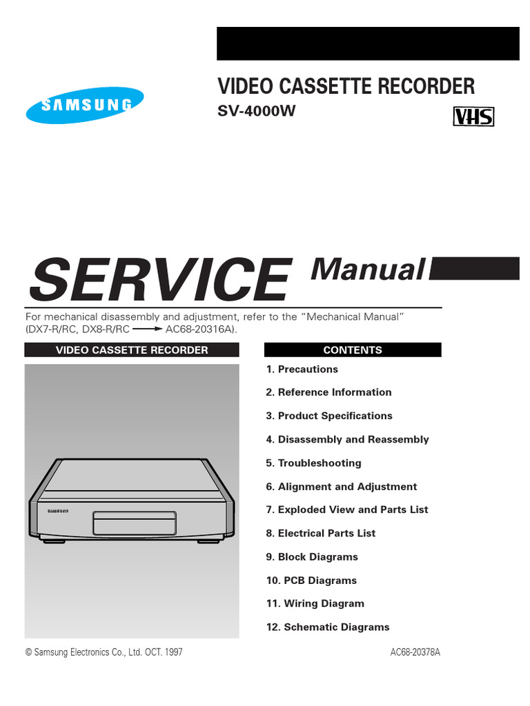 SV-4000W VCR Service Manual | PDF | Alternating Current | Vacuum Tube
