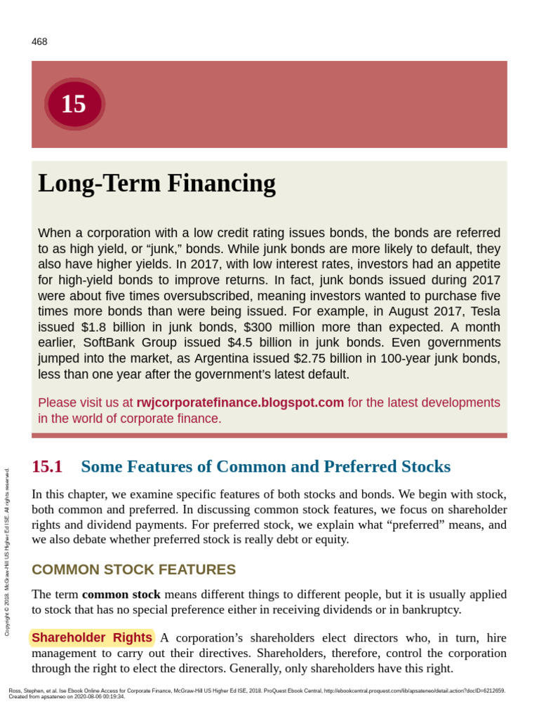 Corporate Finance Cha 15 | PDF | Preferred Stock | Dividend