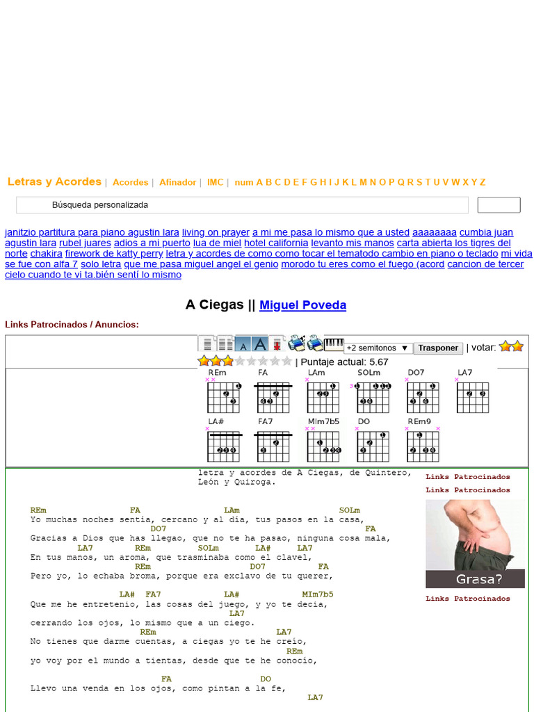 A Ciegas - Miguel Poveda. Letras y Acordes para Guitarra y Piano | PDF