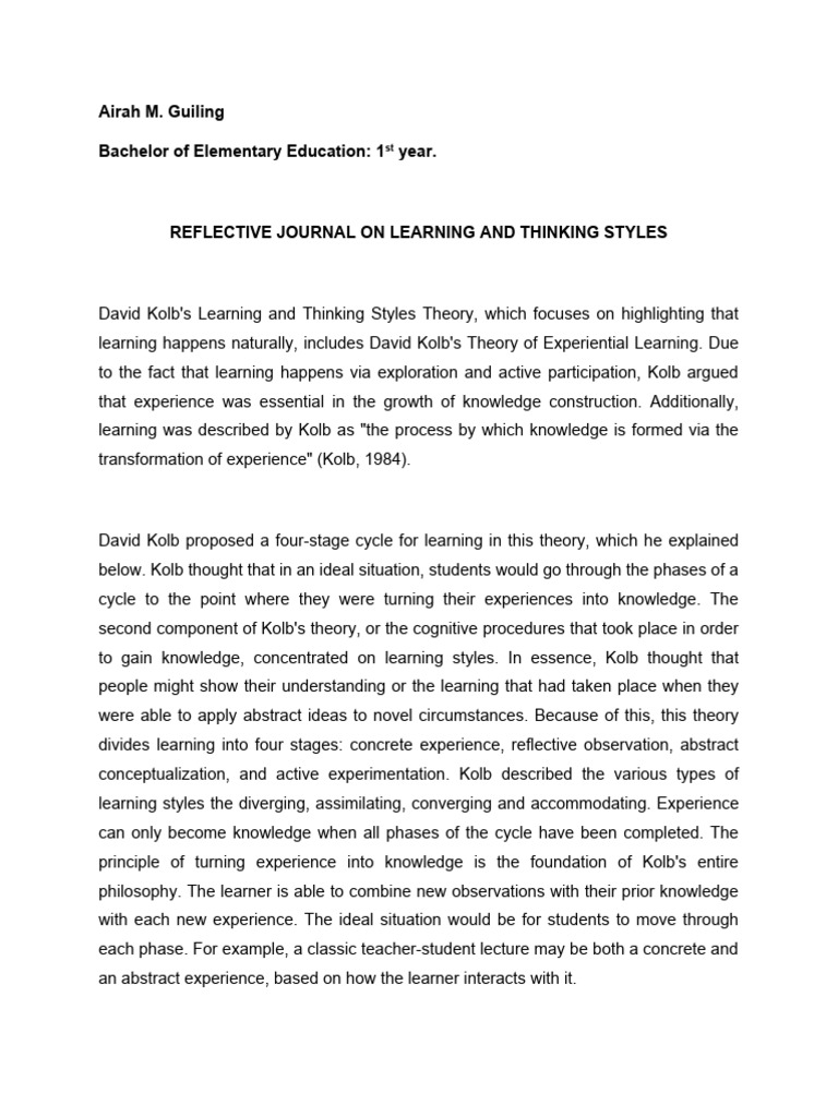 Kolb's Learning Styles Explained | PDF | Learning | Learning Styles