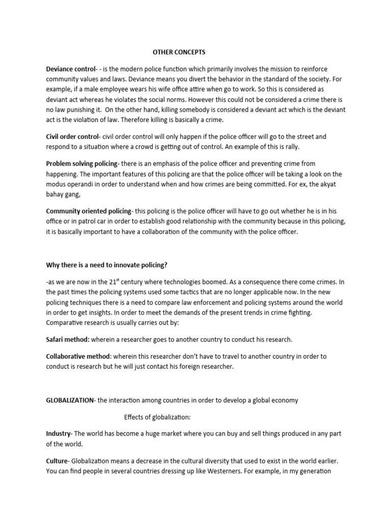 Comparative Models In Policing Pdf Deviance Sociology Police