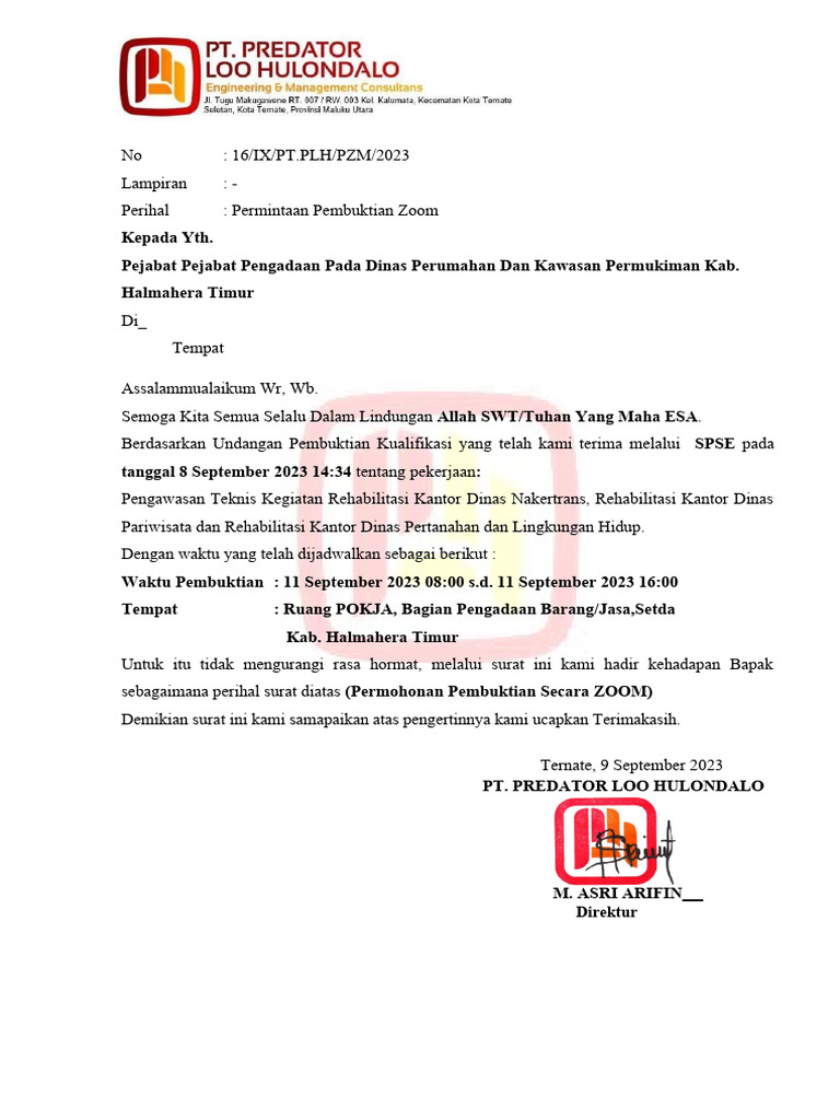 Predator Surat Permohonan Zoom Metting | PDF