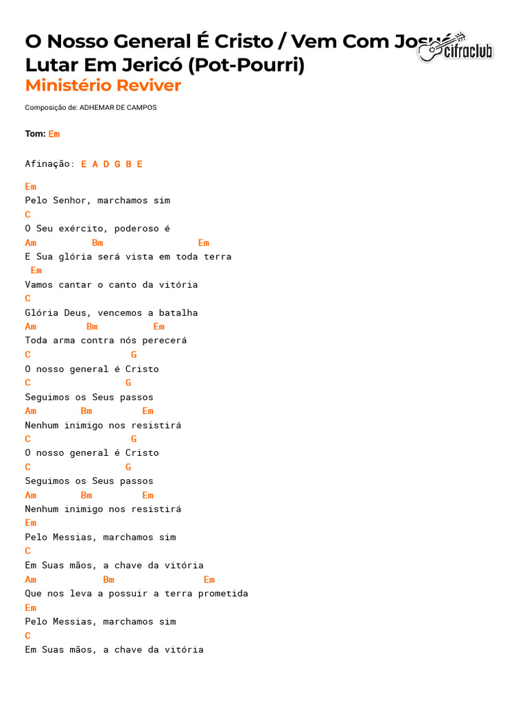 O Nosso General É Cristo: Letra e Cifras | PDF