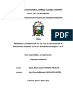 Asimilación y Evaluación de PB, CD, Fe y ZN en Los Relaves de