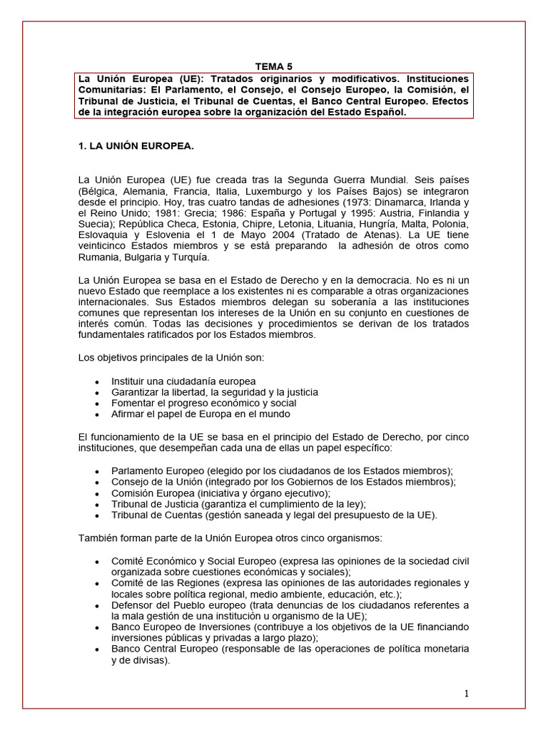 Estructura y Tratados de la UE | PDF | Unión Europea | Estado miembro ...