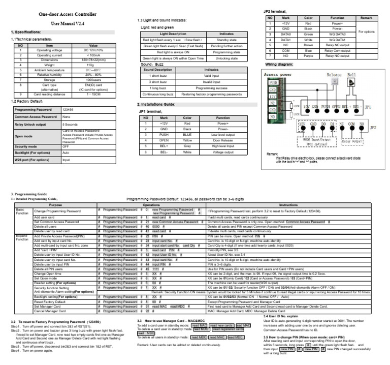 One-Door Access Controller Manual V2.4 | PDF | Electricity ...