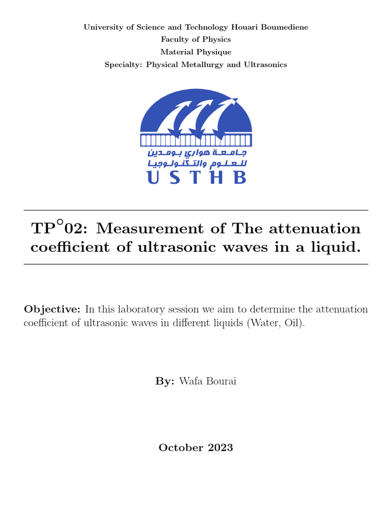 Measurement of The Attenuation Coefficient of Ultrasonic Waves in A ...