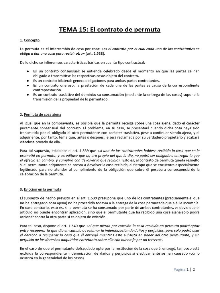TEMA 15 El Contrato de Permuta | PDF | Daños y perjuicios | Justicia