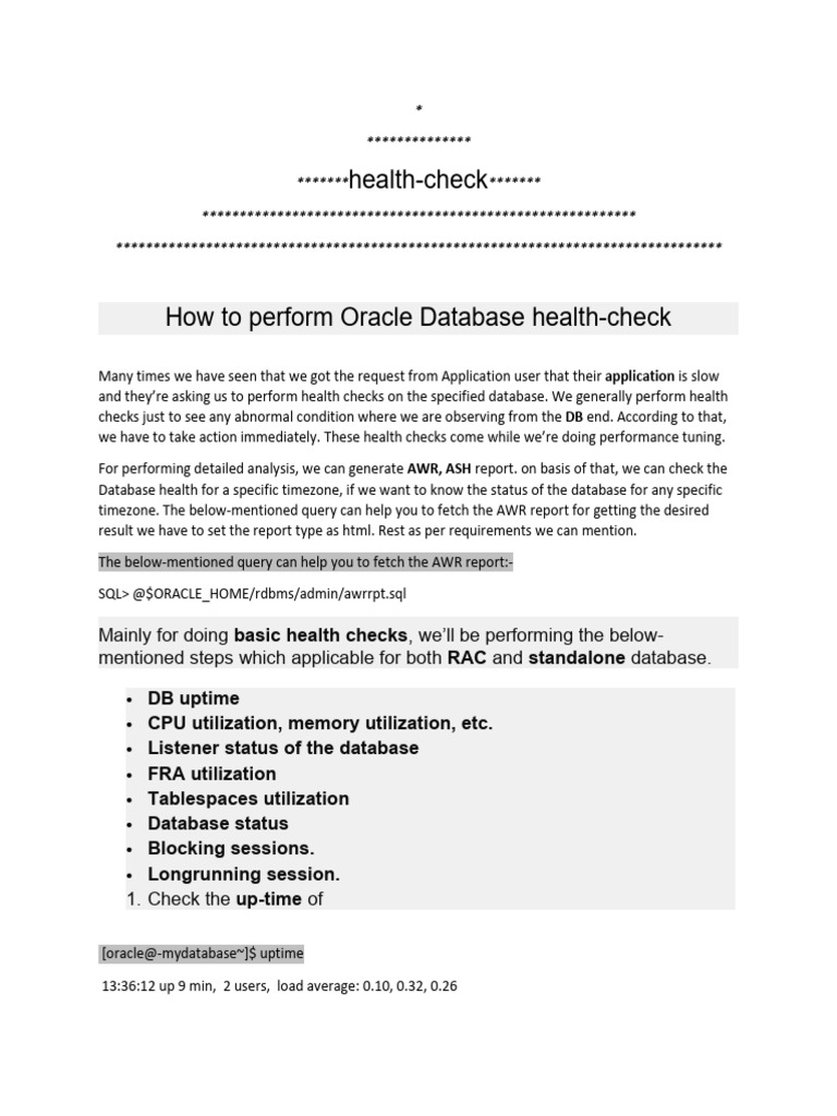 Oracle Health Check PDF Information Technology Management Databases