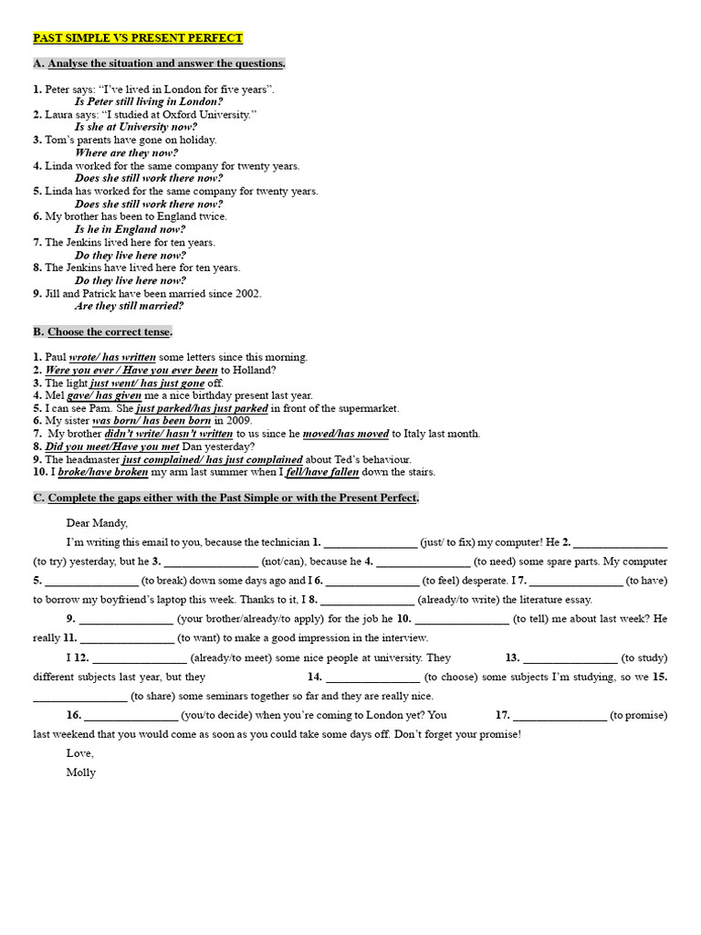Past Simple Vs Present Perfect | PDF | Language Arts & Discipline ...