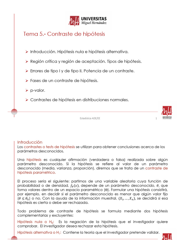 Tema 5. Contraste de Hipoì Tesis-3 | PDF | Errores tipo I y tipo Ii ...