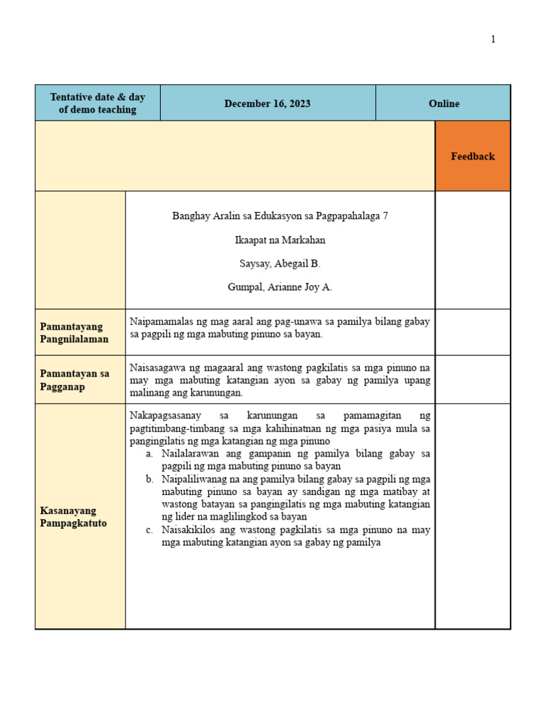 2r Online Saysay A-Gumpal B Lesson-Plan | PDF