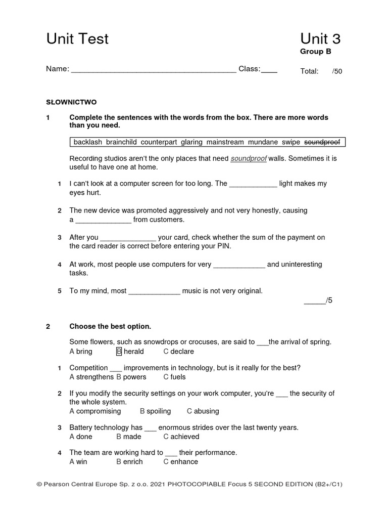 Focus 5 Unit Test Unit 3 Group B Pdf Mobile App Internet