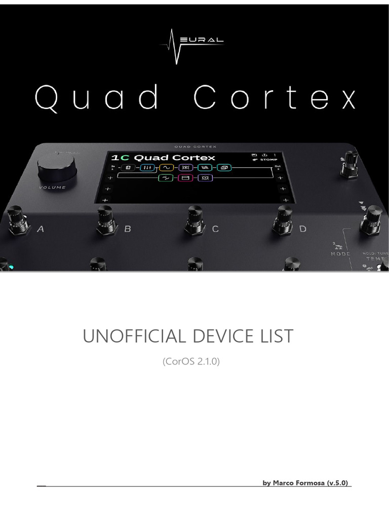 Unofficial Quad Cortex Device List V.5 Download Free PDF Music