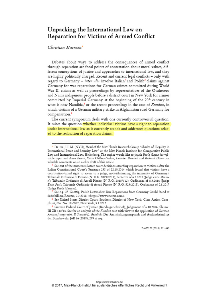 Unpacking The International Law On Reparation For Victims of Armed ...