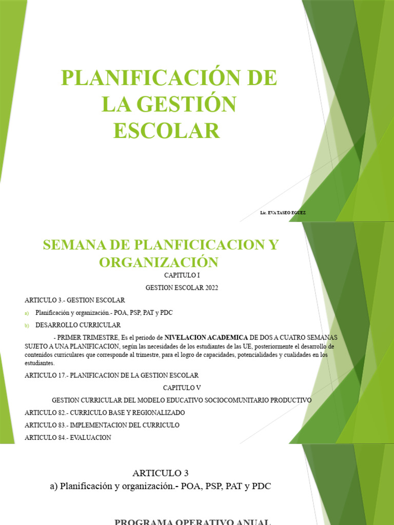 Planificación de La Gestión Escolar | PDF | Plan de estudios | Evaluación