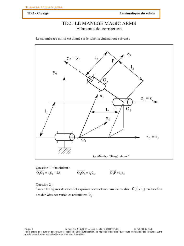 Corrigé TD2 : Cinématique Magic Arms | PDF | Mouvement (Physique ...