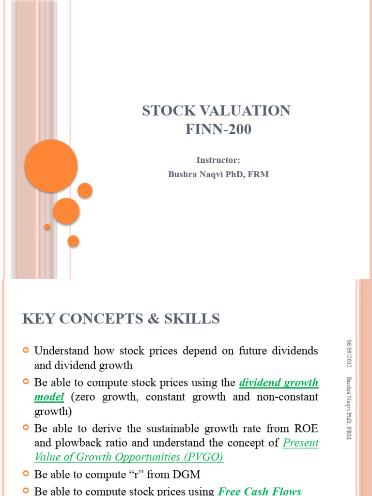 Chapter 9 Stock Valuation PDF Stocks Valuation (Finance)