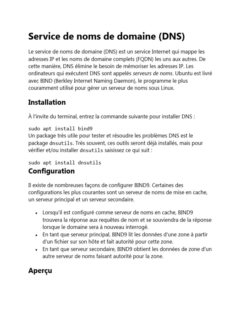 Guide d'installation et configuration DNS BIND9 | PDF | Système de noms ...