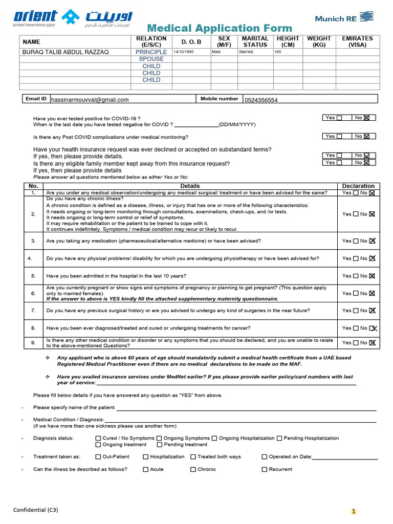 Medical Application Form for Insurance | PDF | Pregnancy | Medicine