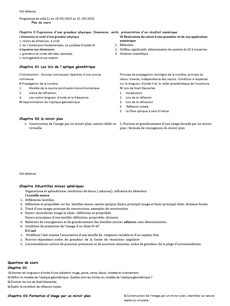 Colle S1 | PDF | Réfraction | Optique