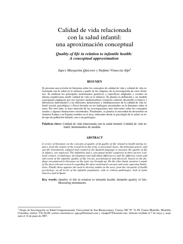 Calidad de vida en la infancia y salud | PDF | Ciencias del ...