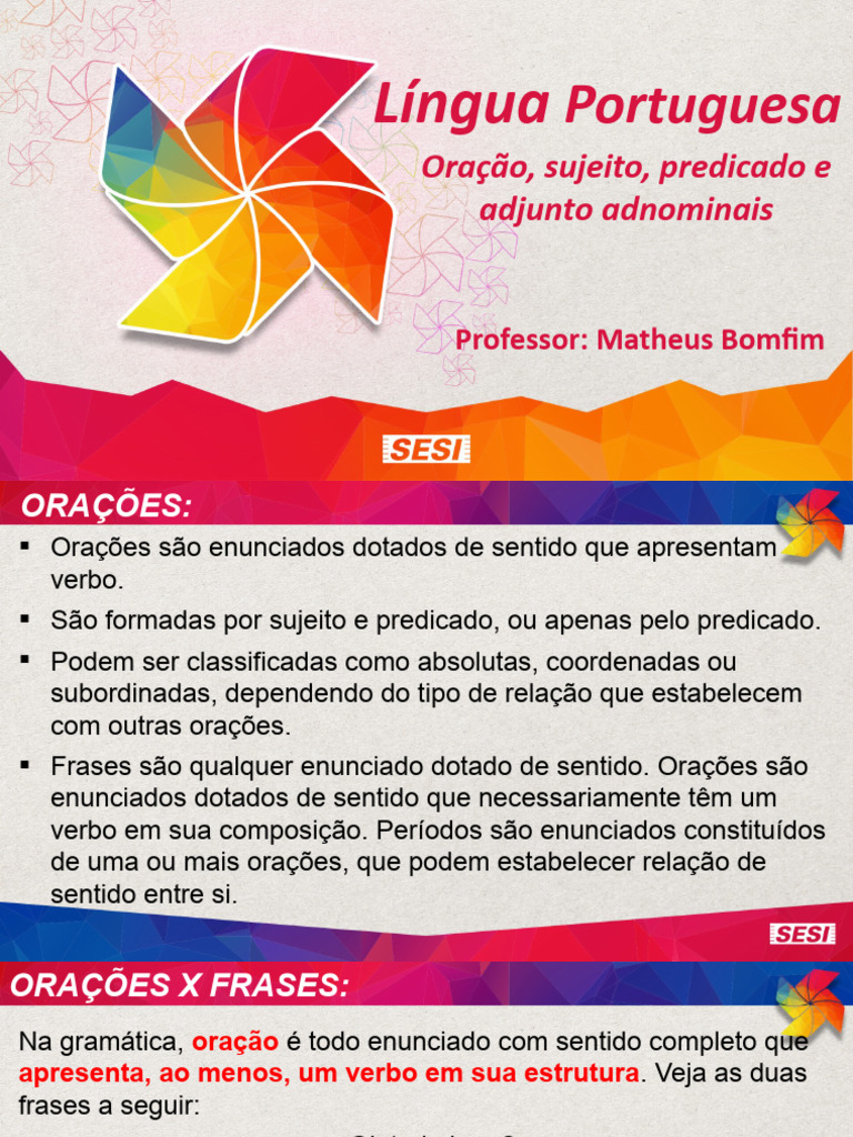 Estrutura da Oração: Sujeito e Predicado | PDF | Assunto (gramática ...