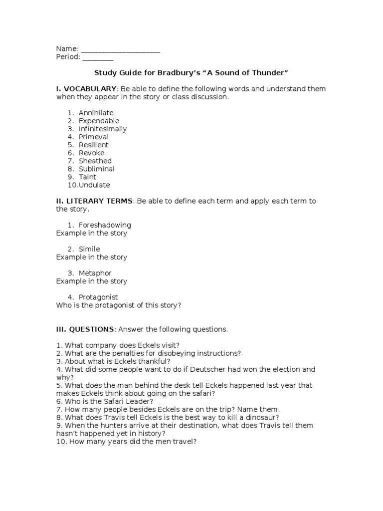 Study Guide: "A Sound of Thunder" | PDF | Travel | Foreign Language Studies