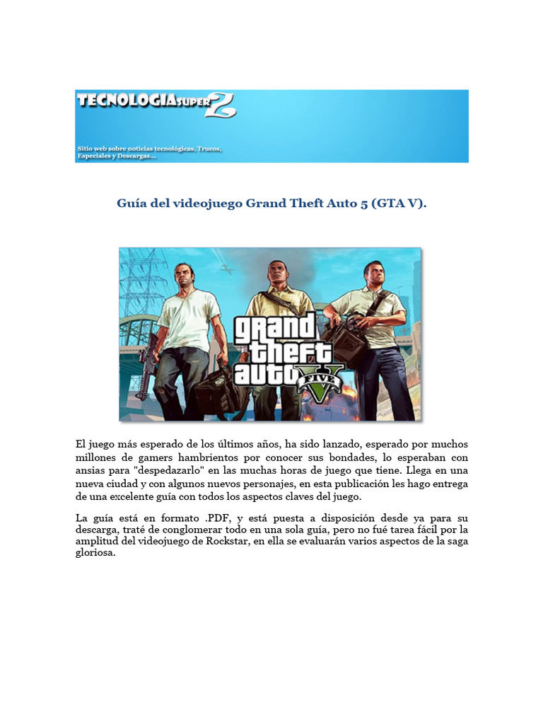 Guia Del Videojuego Grand Theft Auto 5 Gta V PDF Free | PDF | Juegos y ...