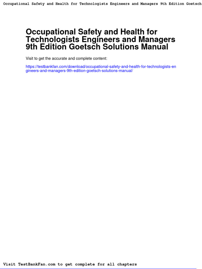 Occupational Safety and Health For Technologists Engineers and Managers