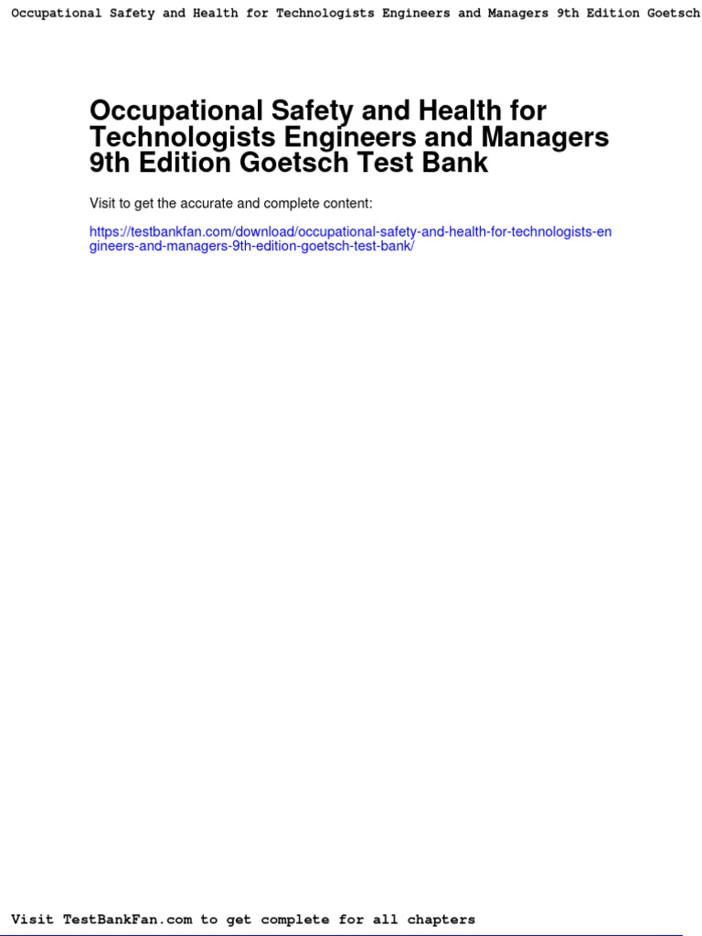 Occupational Safety and Health For Technologists Engineers and Managers