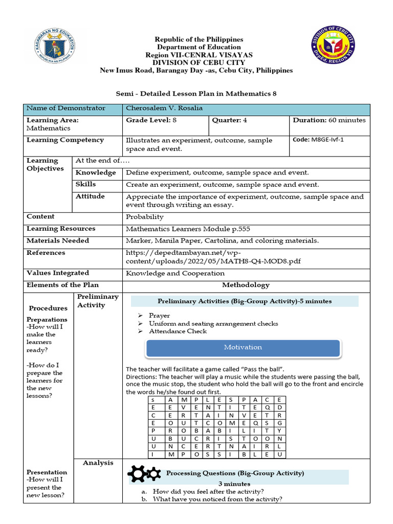 Instructional Plan Template | PDF | Probability | Cognition