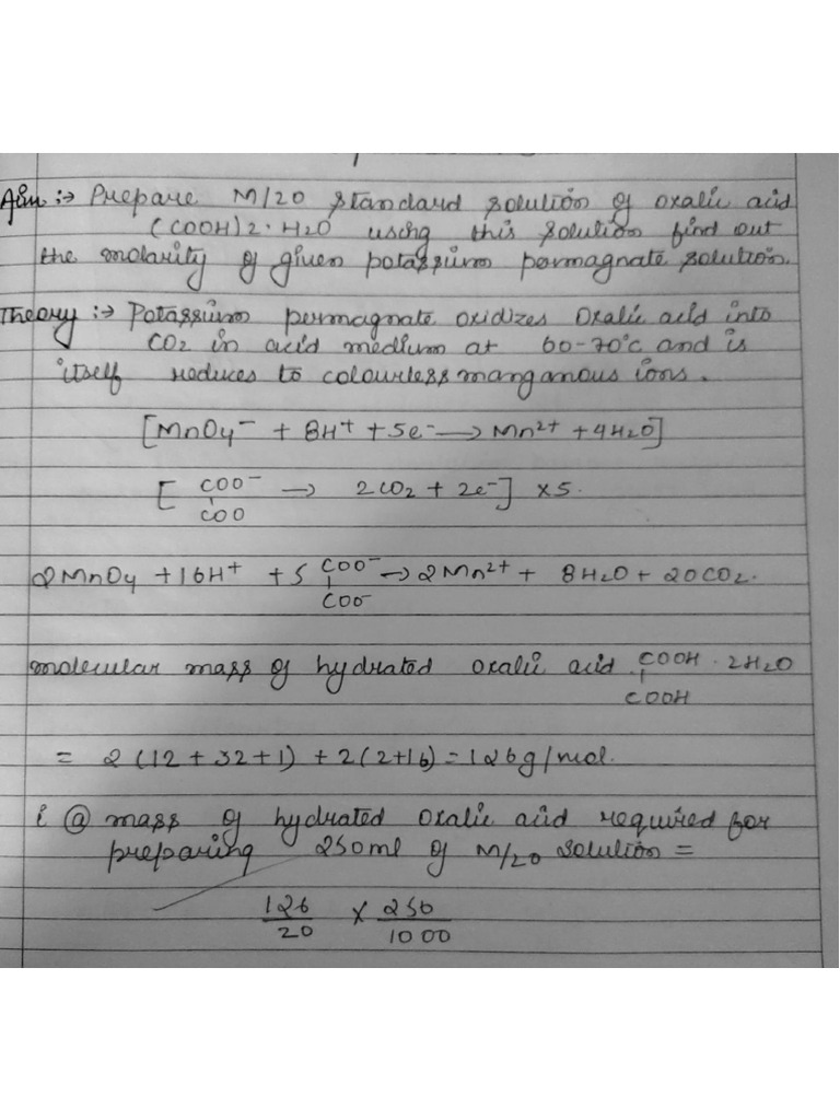 Chemistry Practical No. 2 (Titration of Oxalic Acid Against KMnO4.) PDF