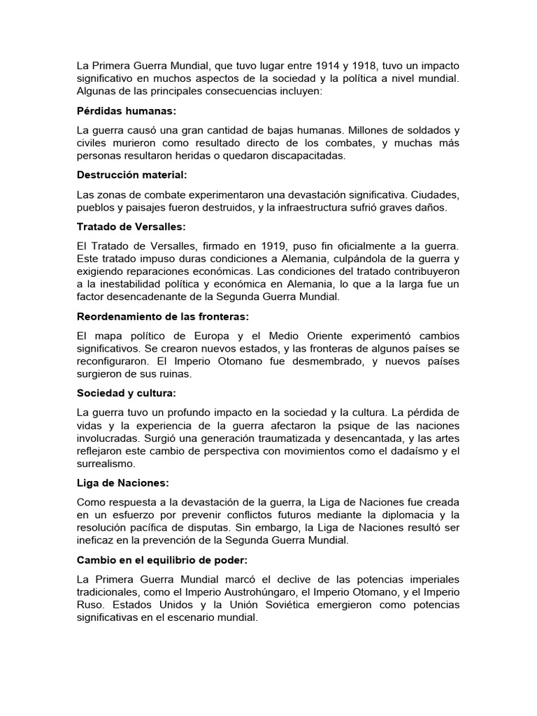 Impacto Global de la Primera Guerra Mundial | PDF | Primera Guerra ...