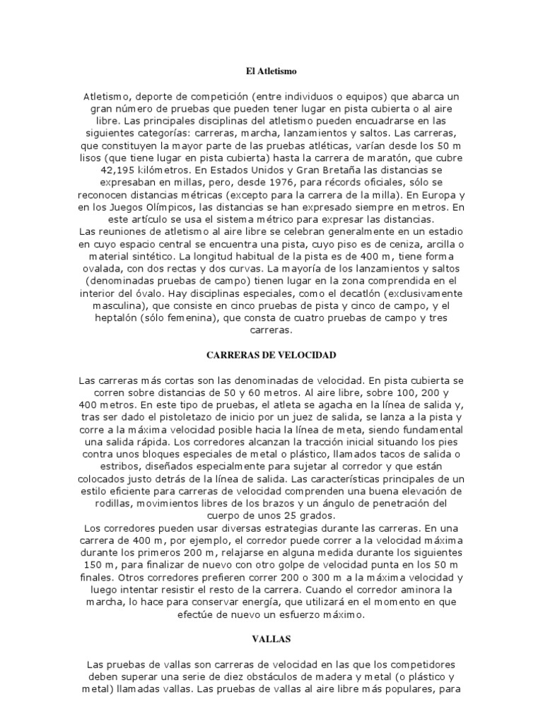 El Atletismo | PDF | Deporte del atletismo | Deportes
